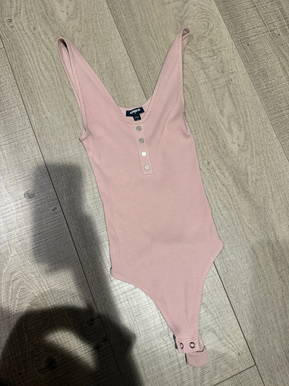 Express Small Ribbed Pink Snap-Front Bodysuit - Picture 2 of 4
